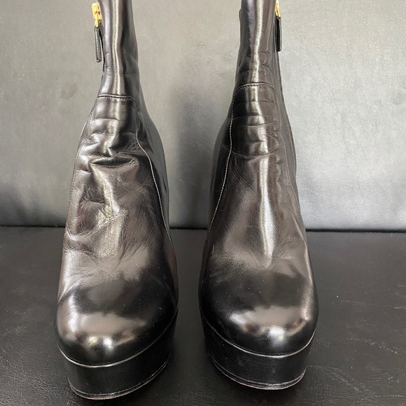 PRADA Black Leather Skinny Heel Platform Booties - Picture 4 of 8